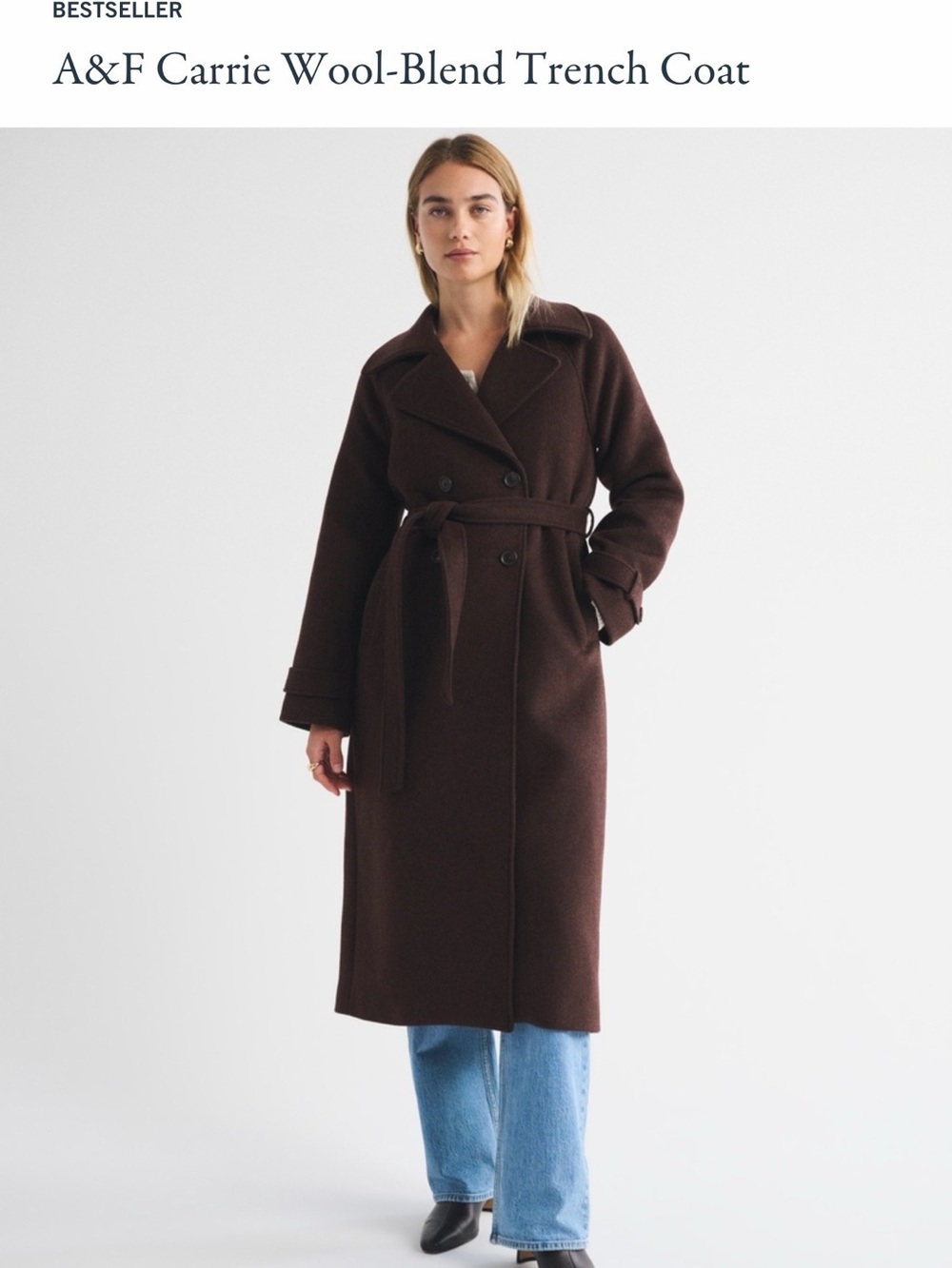 Abercrombie & Fitch Dark Brown Wool-Blend Trench Coat